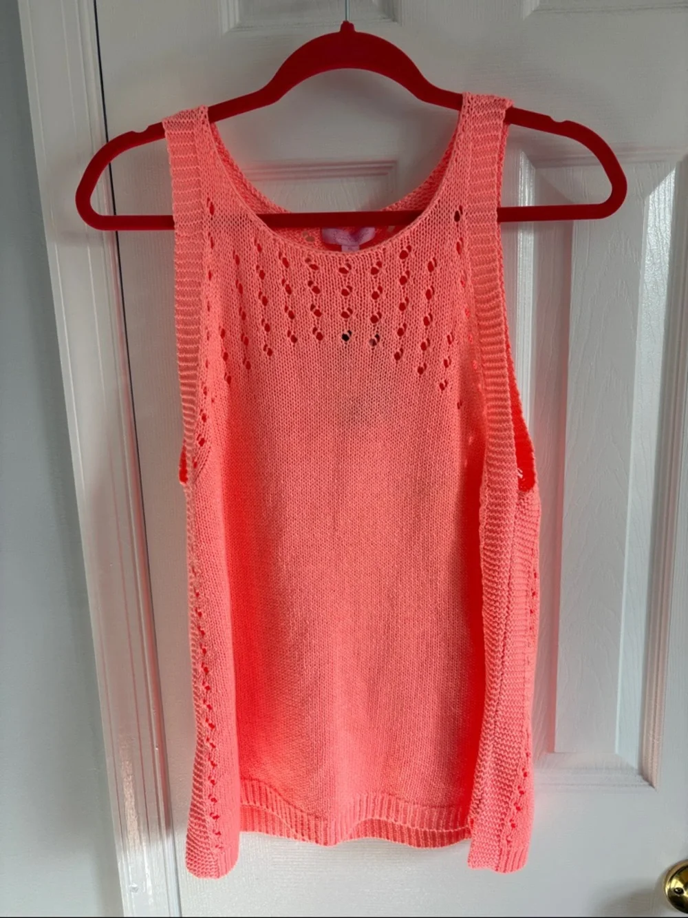 NWT Lilly Pulitzer Coral Peachy Pink Openwork Knit Mac Sweater Tank Top Size XL - Picture 1 of 7